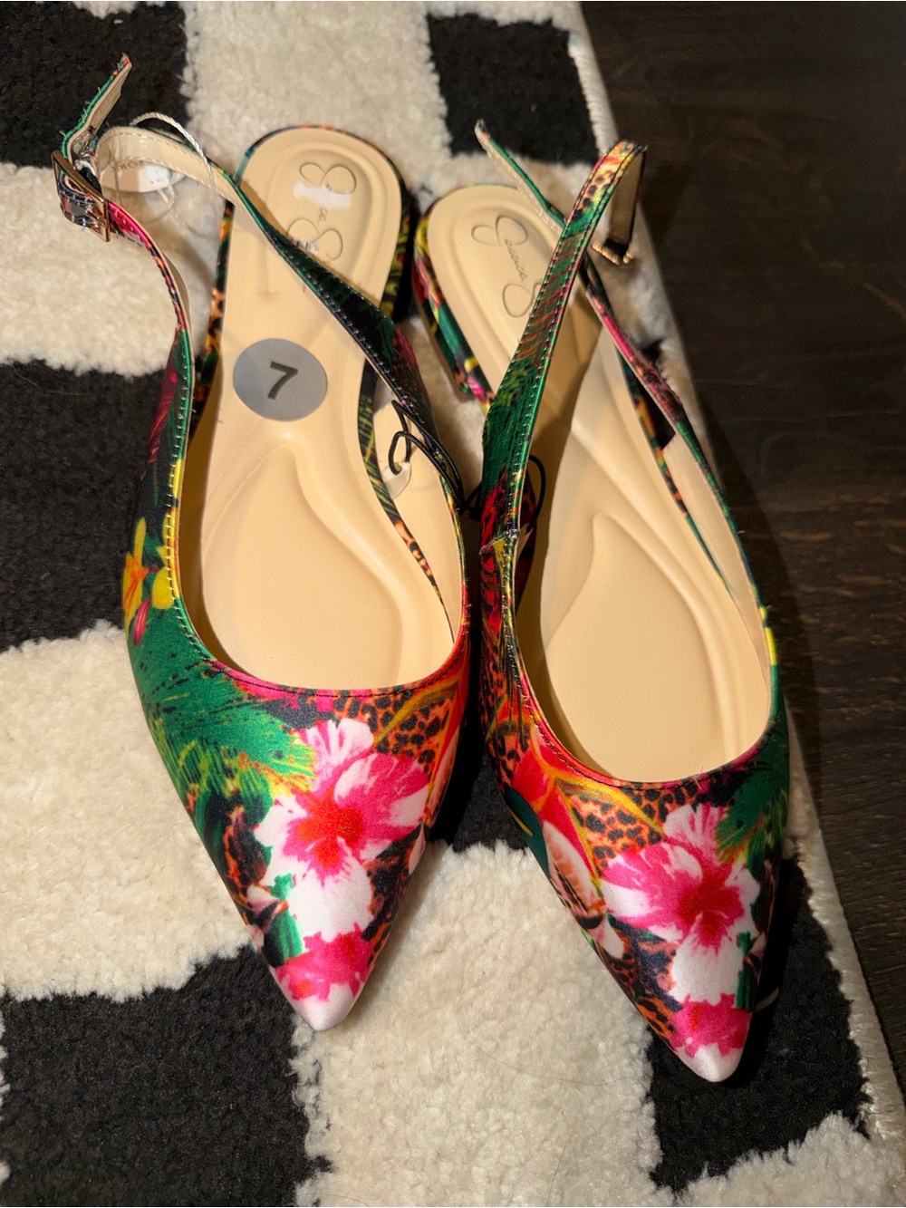 Jessica Simpson Floral Pointed Slingback Flats - Green Pink Multi